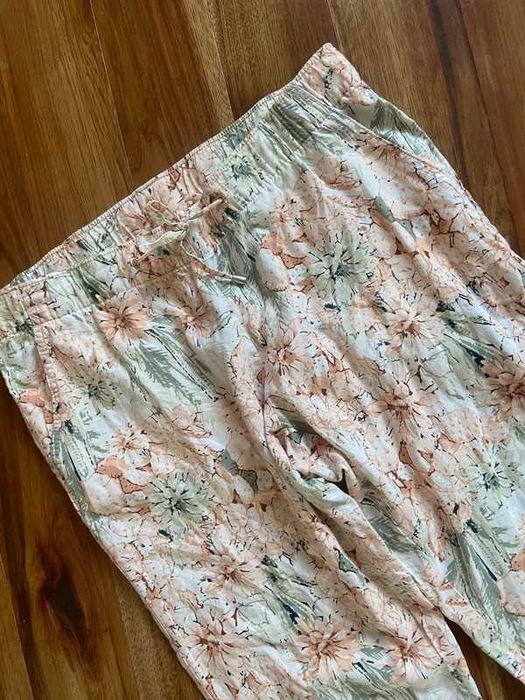 Xxl 44 42 spodnie lnine len wzory pastele beż plus size +size