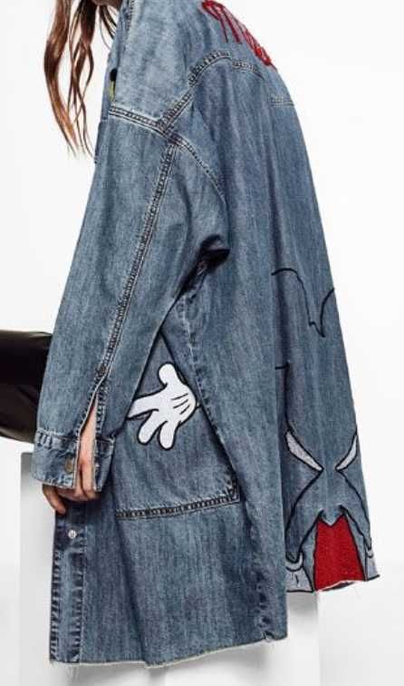 Zara jeansowy, dżinsowy płaszcz z Myszka Miki, Disney Mickey S, M , L