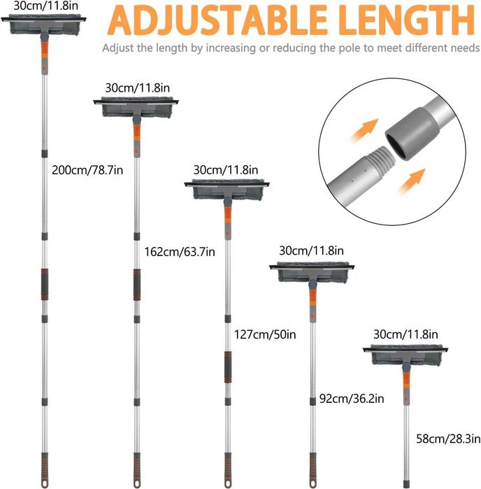 Myjka do szyb teleskopowa od 23 cm do 200 cm, ściągaczka do okien