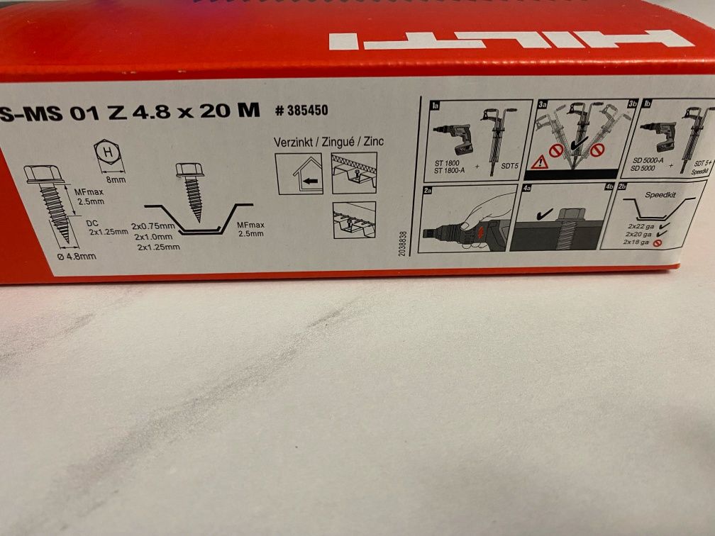 Blachowkręty HILTI wkręty do karton gipsu 250szt × S-MS 01 Z 4.8 × 20M