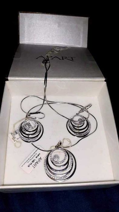 Kolczyki, łańcuszek, komplet, biżuteria, srebro