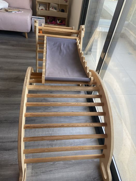 Conjunto Pikler/Montessori – Triângulo + Rampa + Arco + Tela –