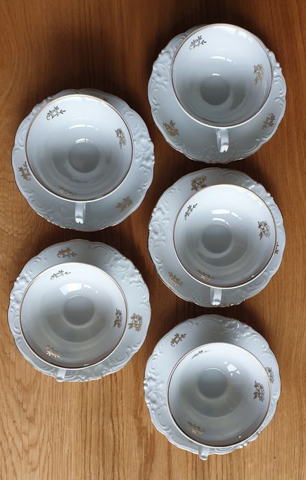 Komplet - 5x filiżanka ze spodkiem - porcelana, Wawel, PRL