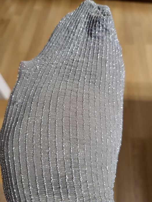 Nowe Marilyn/Gatta rajstopy damskie srebrne brokat prążki