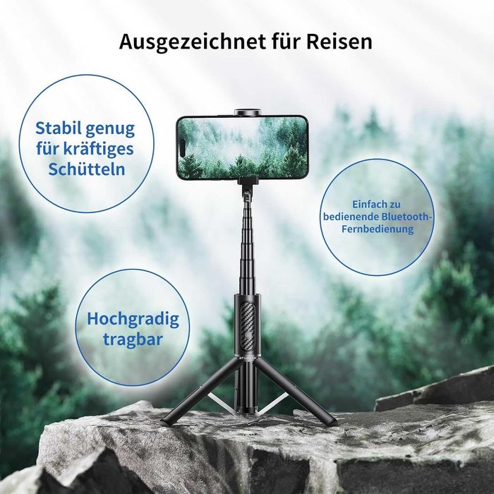 Uchwyt statyw selfie stick ATUMTEK 140cm czarny tripod do telefonu