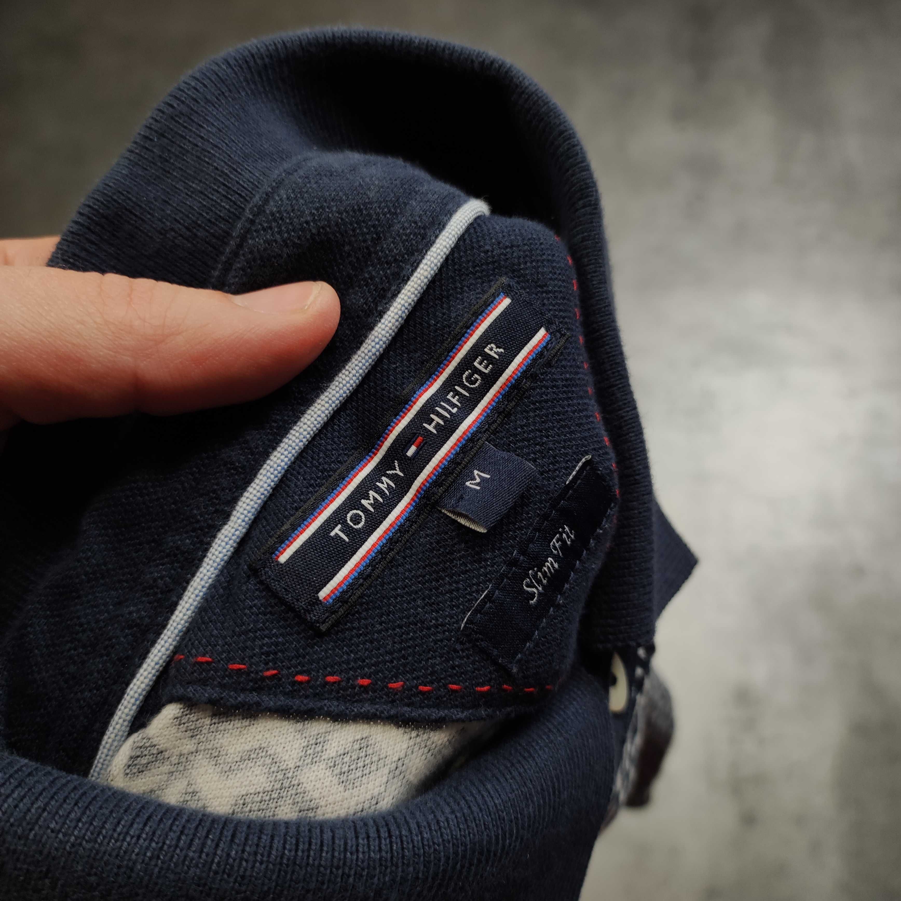 MĘSKA Koszulka Polo Granatowa Wzorek Bawełna TH Tommy Hilfiger Haft