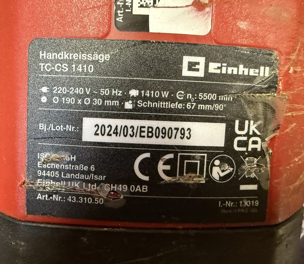 Stan idealny. Ręczna pilarka tarczowa Einhell TC-CS 1410. Lombard Łódź
