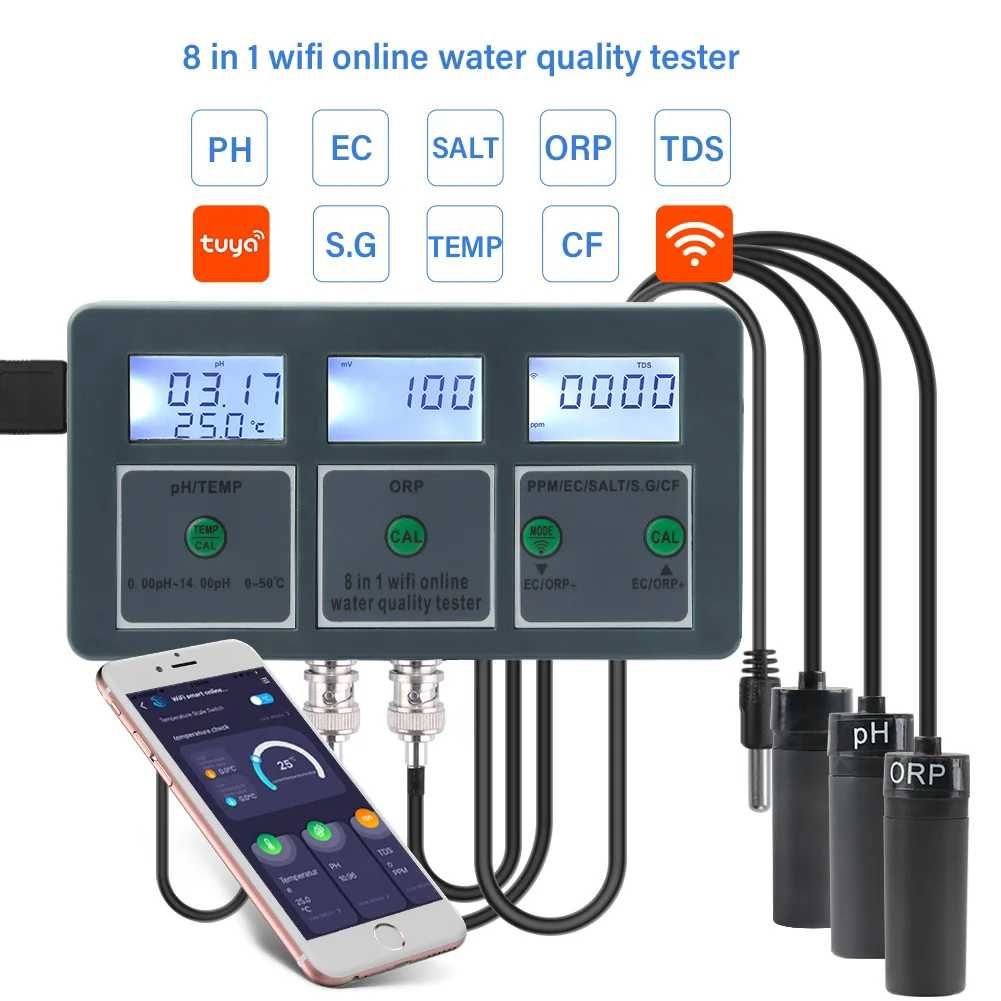 Medidor 8 em 1 Inteligente [tuya] para aquários, piscina, hidroponia