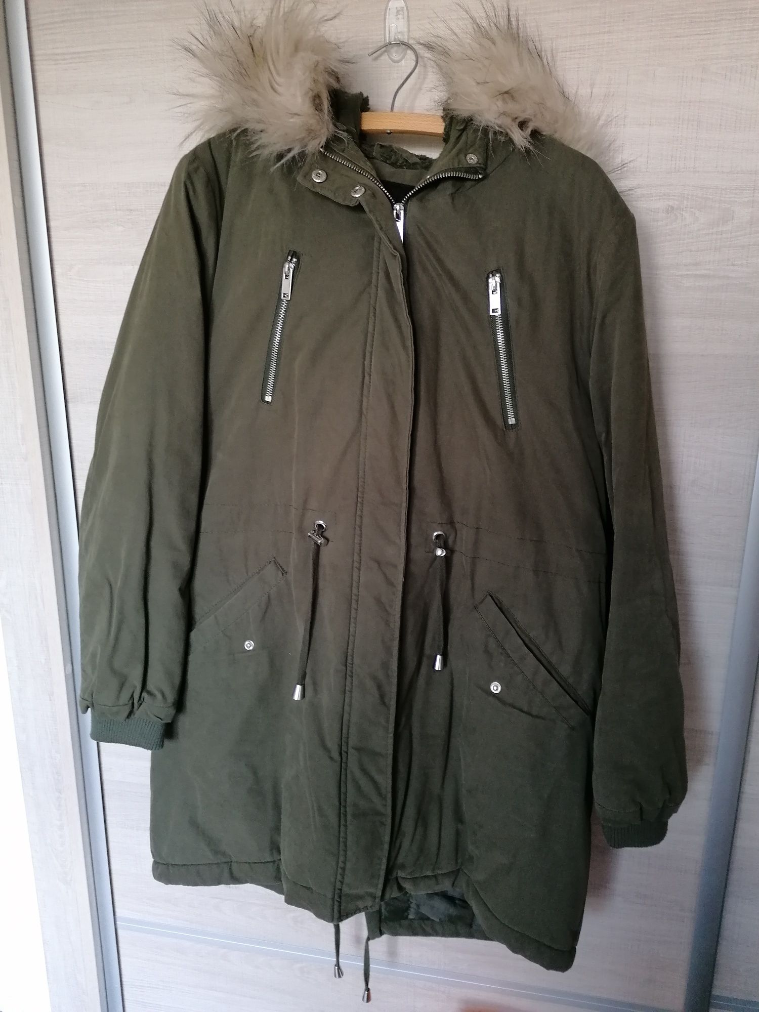 Kurtka parka New Look r. 42 zimowa, khaki, płaszcz, puchowa jesienna