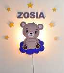 Drewniana lampka dla dzieci-miś, ozdoba, dekoracja na ścianę