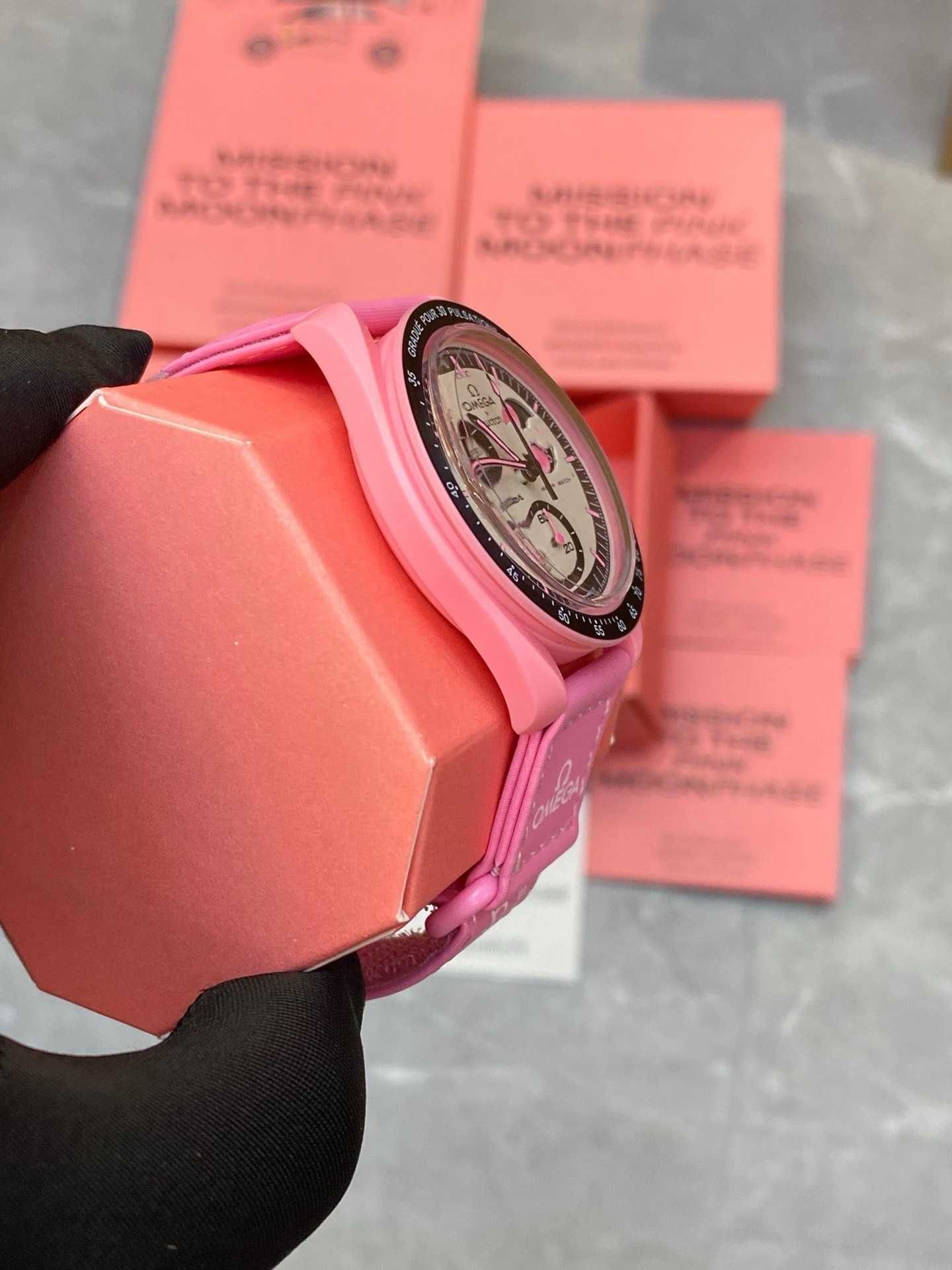 Omega x Swatch Różowa Księżyc SO33P100 - zegarek dobry stan