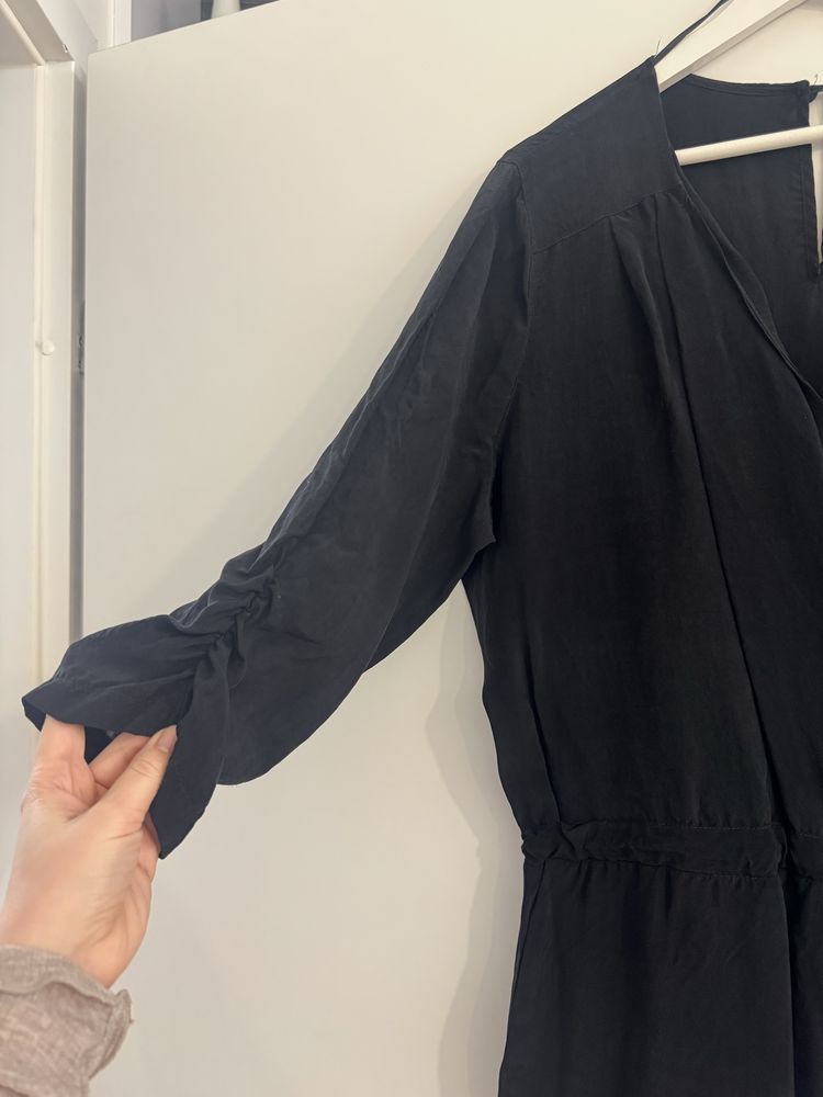 czarny kombinezon cupro monsoon dlugi maxi 42 XL kopertowy boho