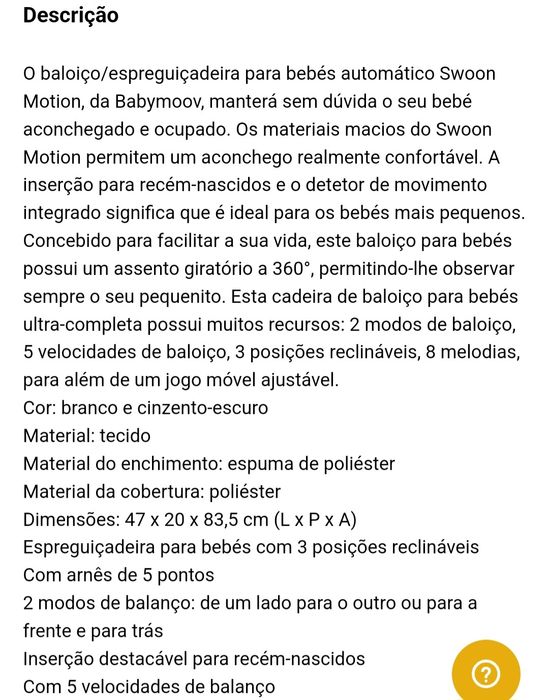 Vendo espreguiçadeira/baloiço BABYMOOV Swoon Motion Zinc.