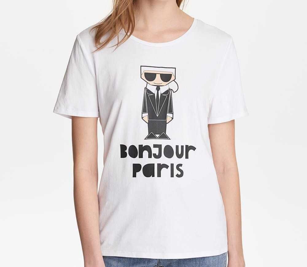 KARL LAGERFELD Oryginalny Damski T-Shirt Koszulka Top Bluzka Ludzik