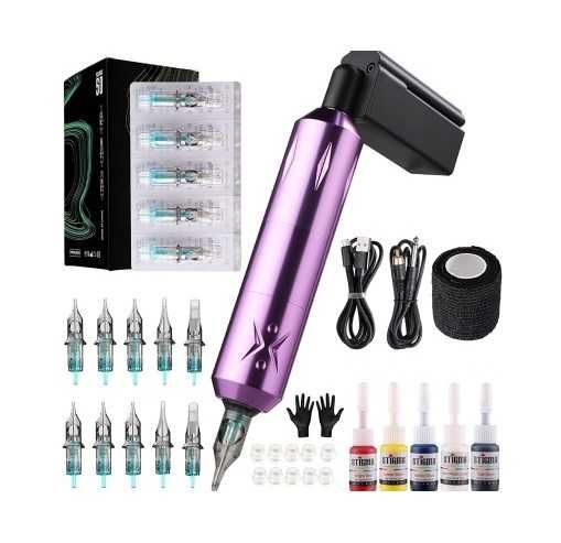 Kit Pen sem Fio Premium de Tatuagem 50 Peças Violeta/Preto