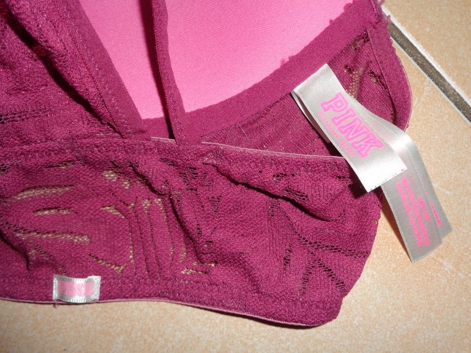 Victoria Secret PINK oryg. zapinany z przodu koronka bokserka 34C 75D