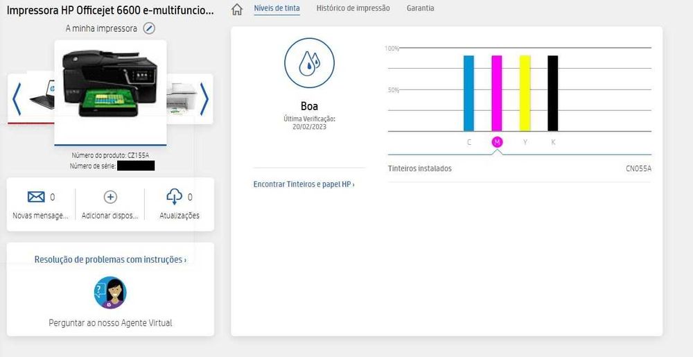 HP Officejet 6600e (peças/reparação)+ Tinteiros 932XL e 933XL