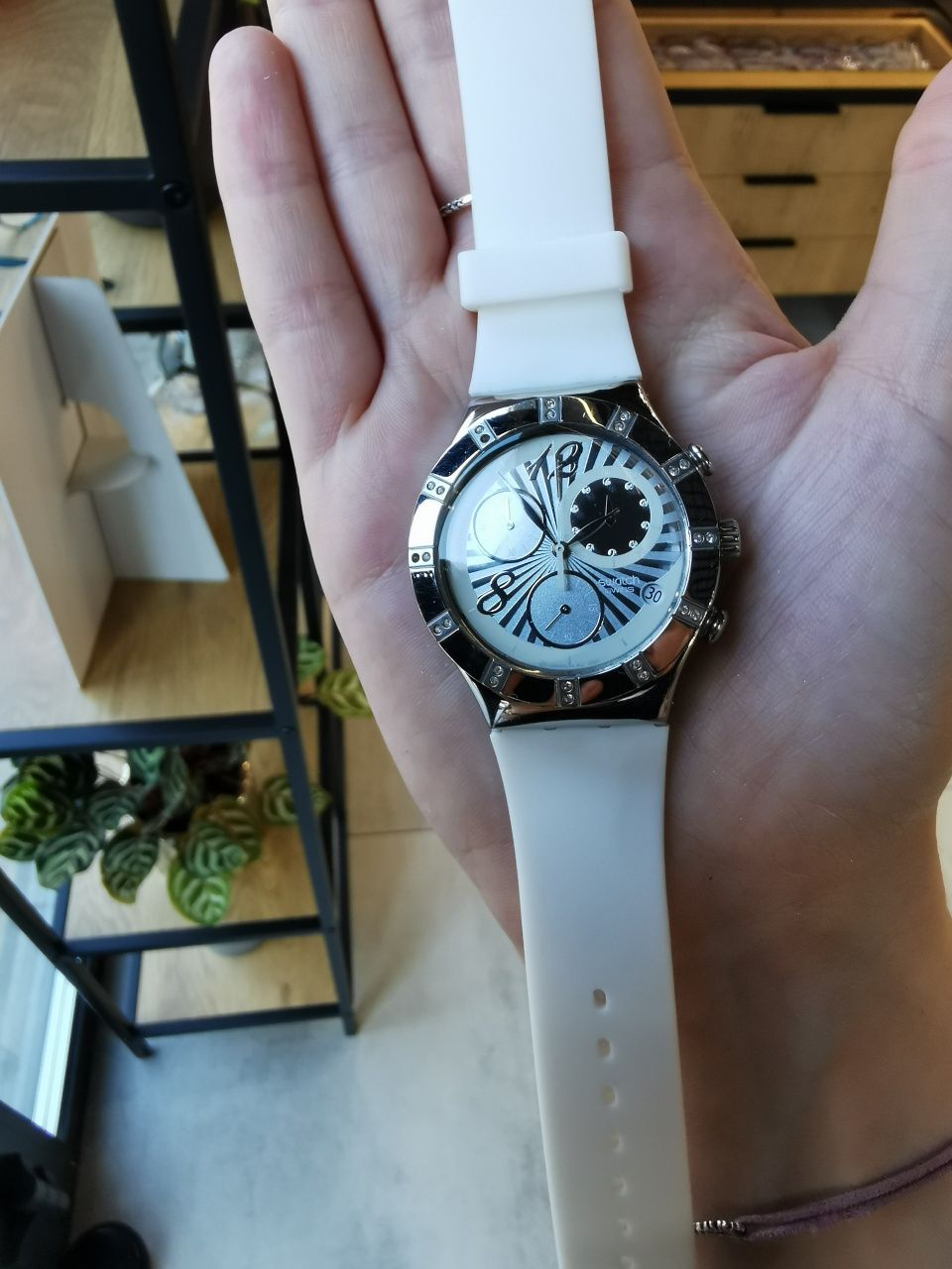 Zegarek swatch irony chrono srebrny biały zadbany nowy pasek