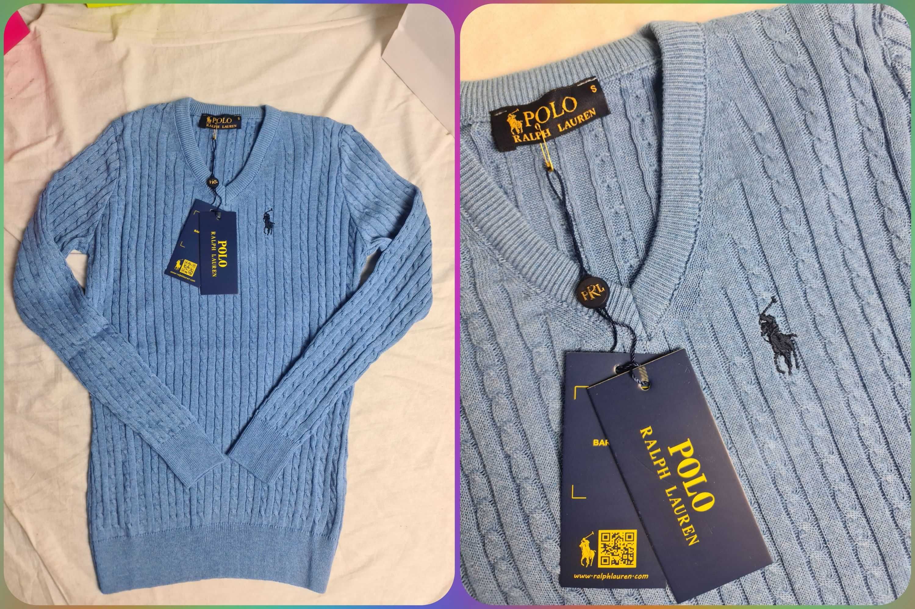 Sweter damski w serek ralph lauren kolory hit