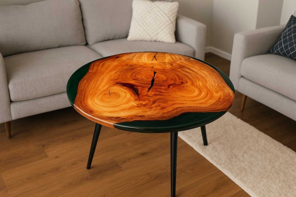 Mesa de Centro em Resina e Madeira Natural - Design Exclusivo