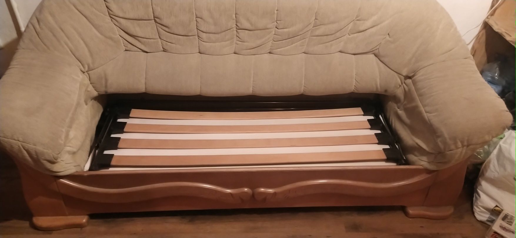 Zestaw wypoczynkowy dąb komplet fotele kanapa z funkcją spania sofa