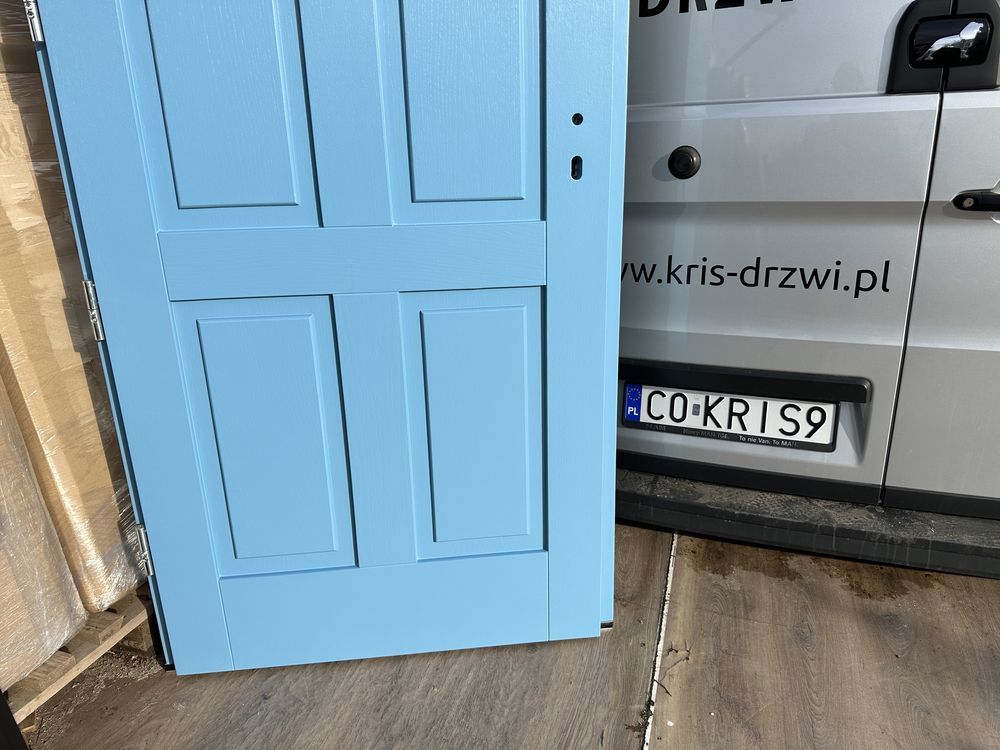 Drzwi zewnętrzne drewniane Angielskie niebieskie Montaż cała Polska