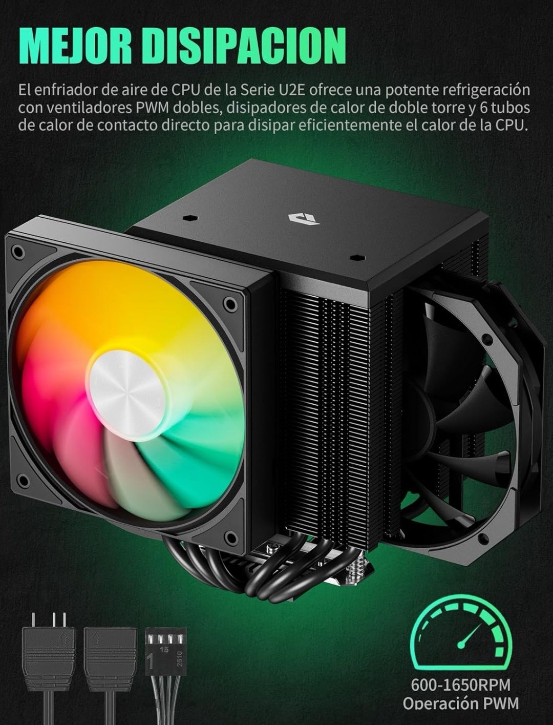 ARGB Wentylator CPU, Dual Tower 6 rur cieplnych CPU chłodnicy, 2 x 120