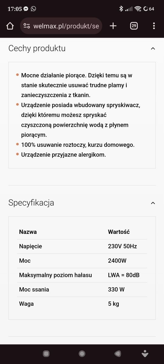 Sprzedam odkurzacz piorący