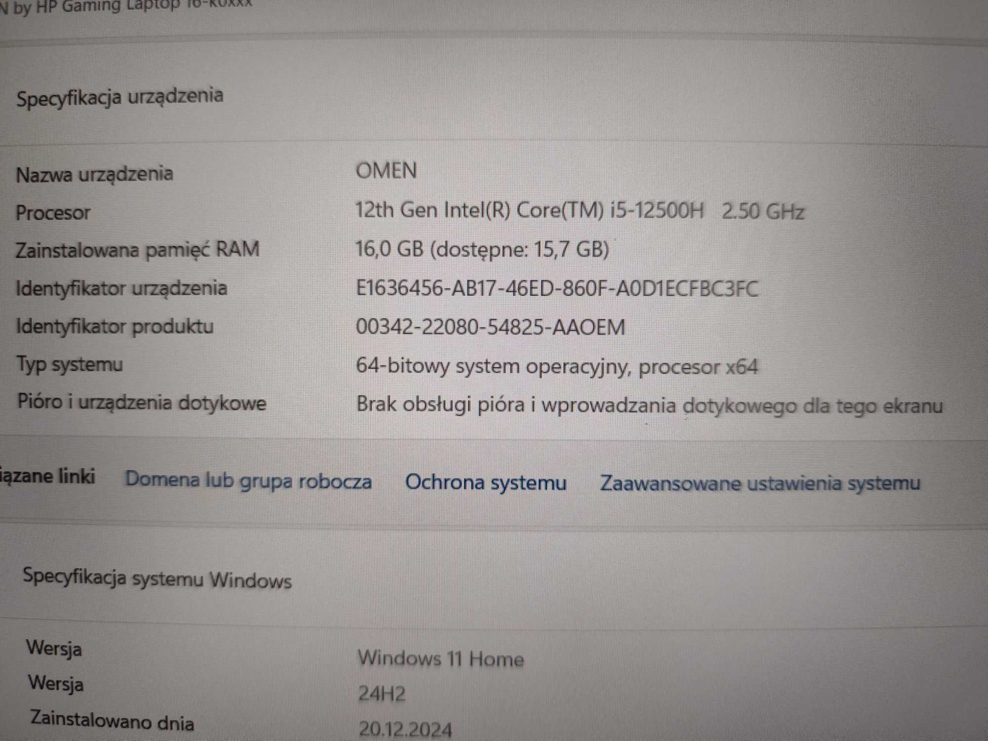Laptop Gamingowy HP Omen Nvidia GeForce 3050 Ti,i5 12th, 16GB RAM DDR5