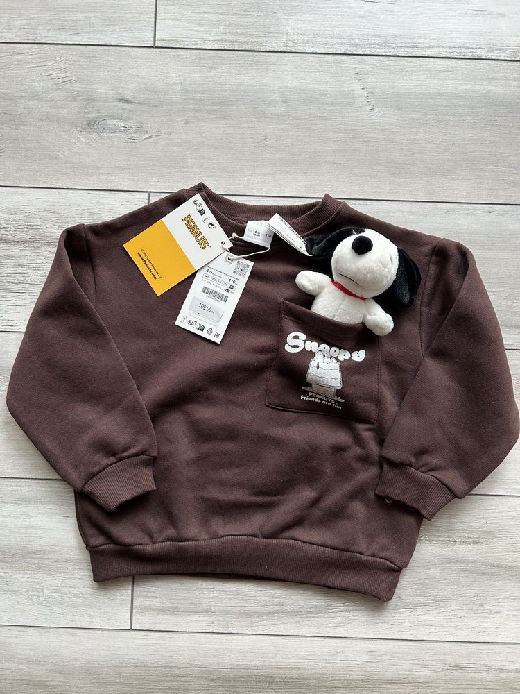 Brązowa ocieplana bluza dla chłopca Zara r.110 Snoopy z pluszakiem