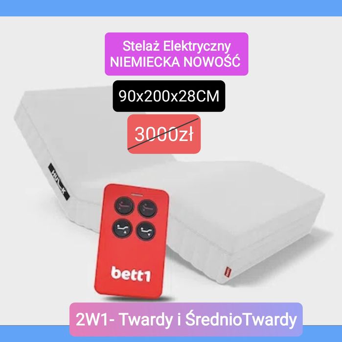 Niemiecki Stelaż Elektryczny + Matrac 90x200 x28CM Hulk Bett1 H4 i H3