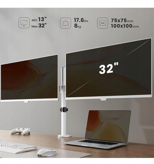 Uchwyt na DWA MONITORY ERGEAR EGCM1W 13"- 32'' 8KG Biały