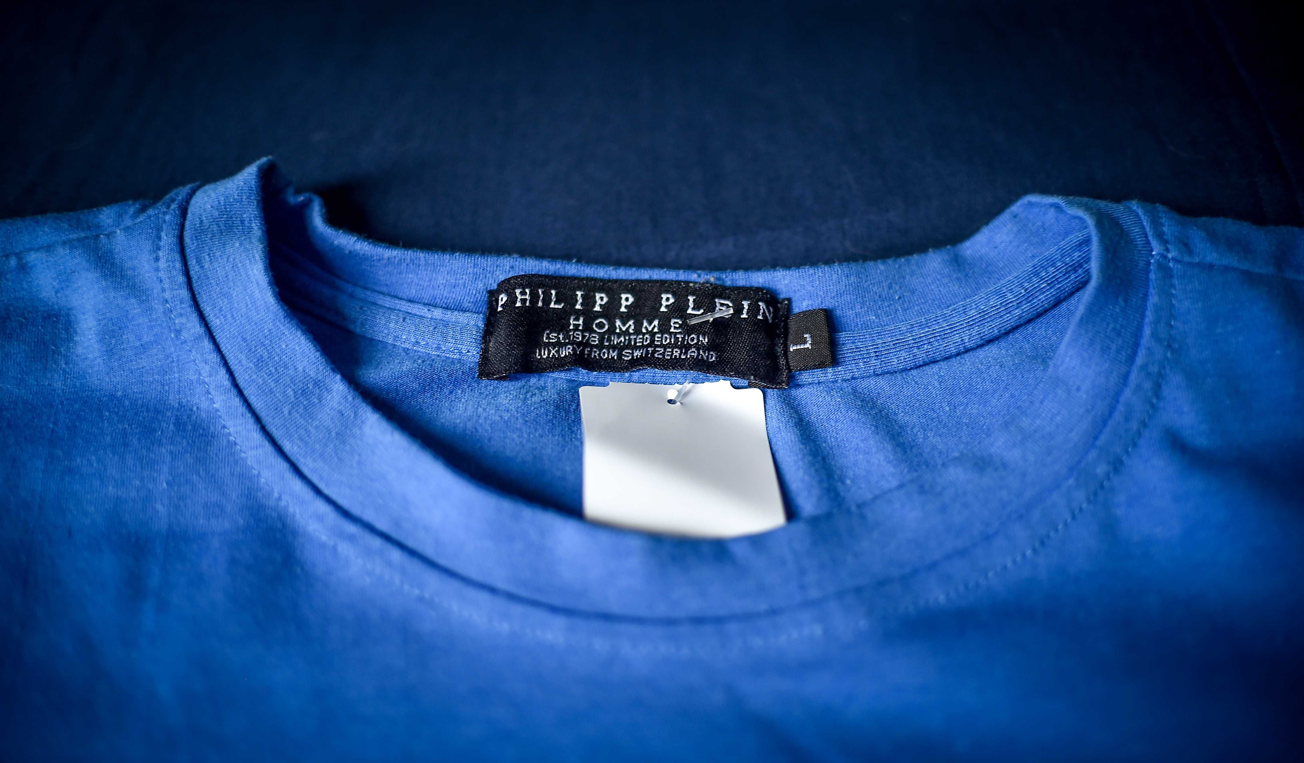 Koszulka Niebieska Philipp Plein Czaszka - Pomarańczowa