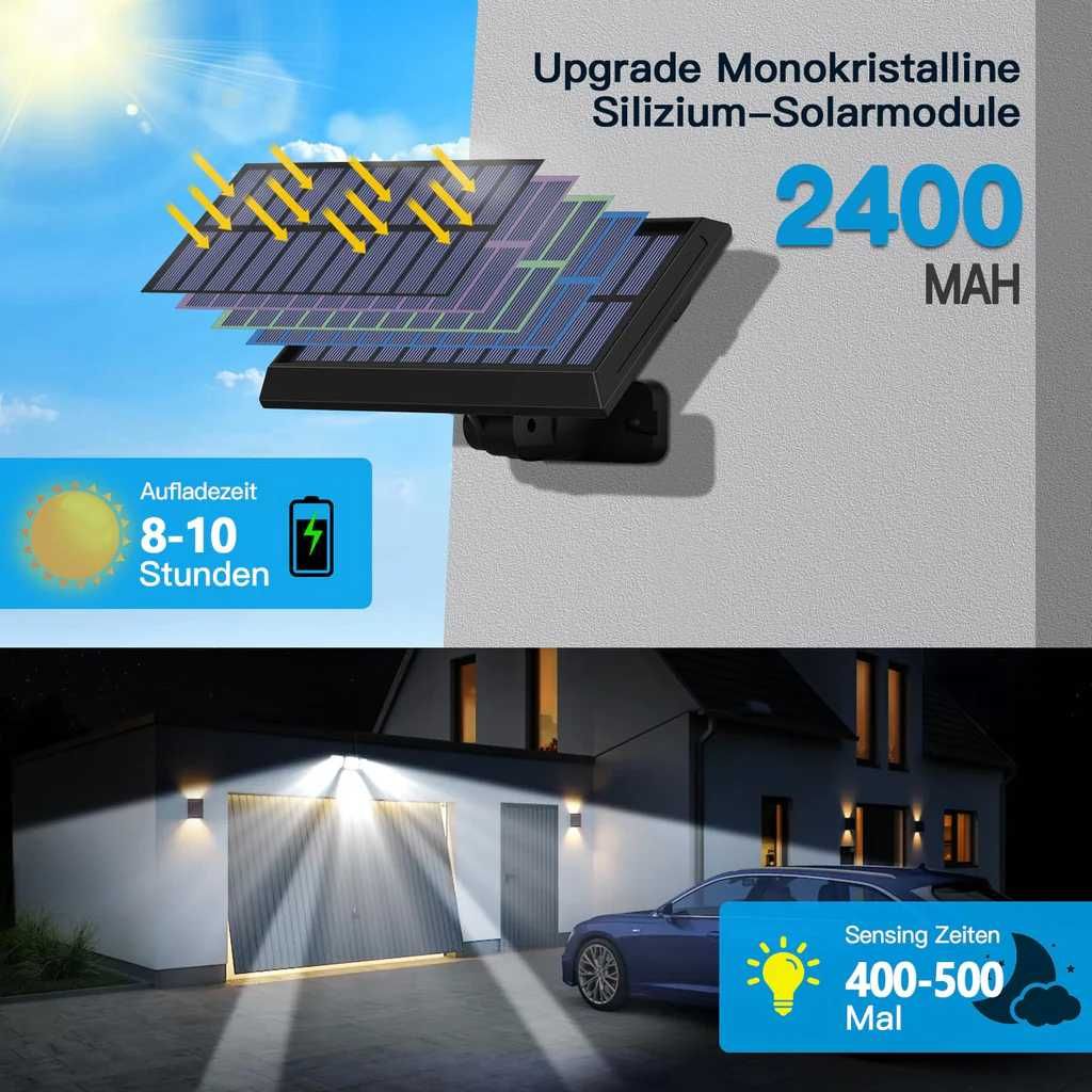 Lampy solarne do użytku na zewnątrz z czujnikiem ruchu 296 LED. 2 szt.