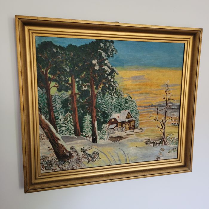 Obraz zimy sygnowany 1975 rok