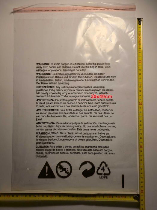 Worki torby LDPE z nadrukiem ostrzegawczym - różne rozmiary Amazon FBA