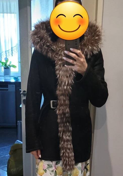 Kożuch damski L czarny futro