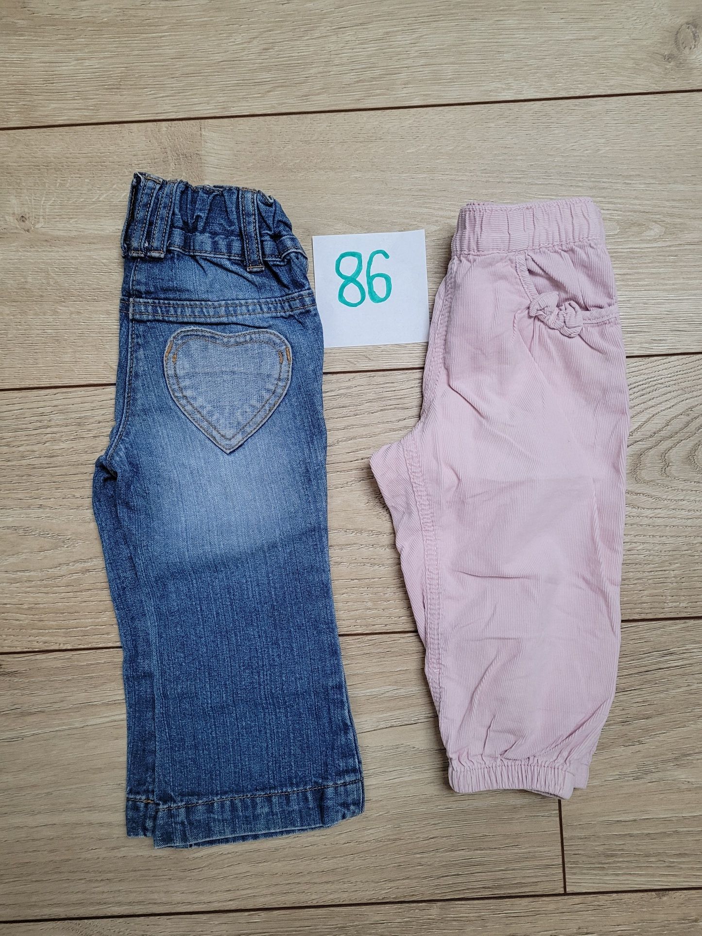 r. 86 Spodnie sztruksowe H&M, spodnie jeansowe Next