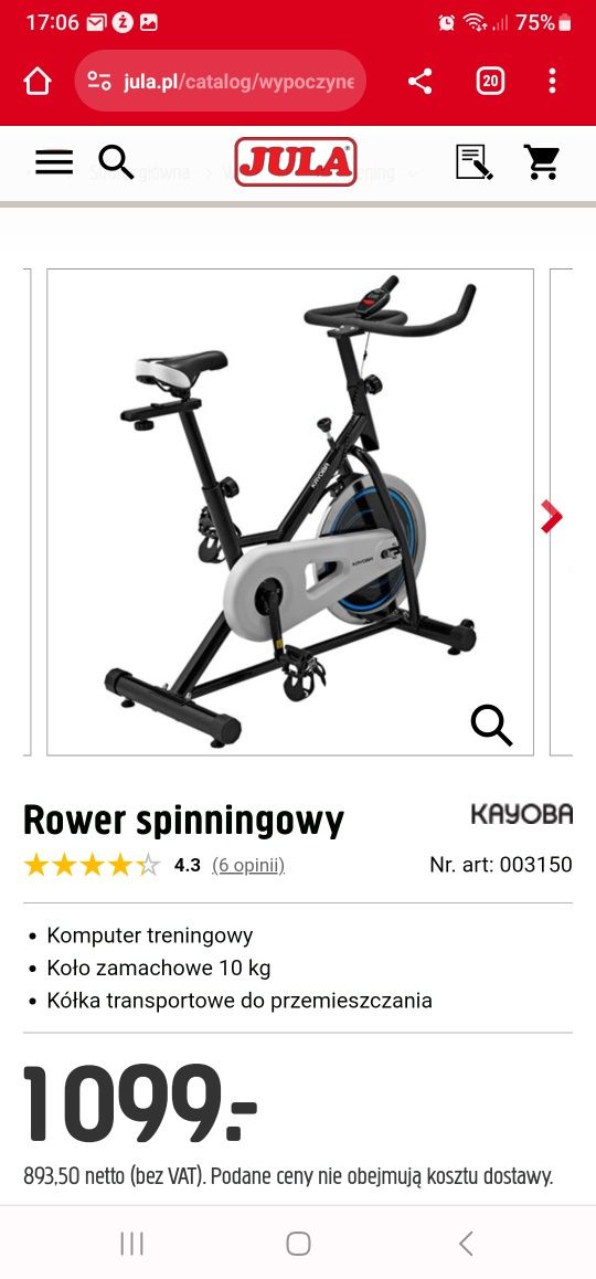 Rower stacjonarny treningowy spinningowy