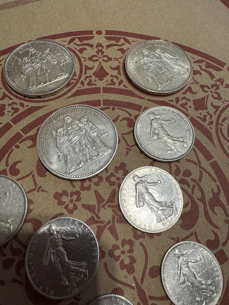 Монета серебро 1, 2, 5, 10 francs, франков, 1915-16, 1962, 1966-70