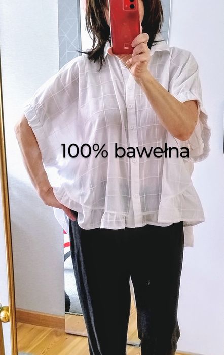 Bawełna 100% biała bluzka oversize, kimono,koszula oversize