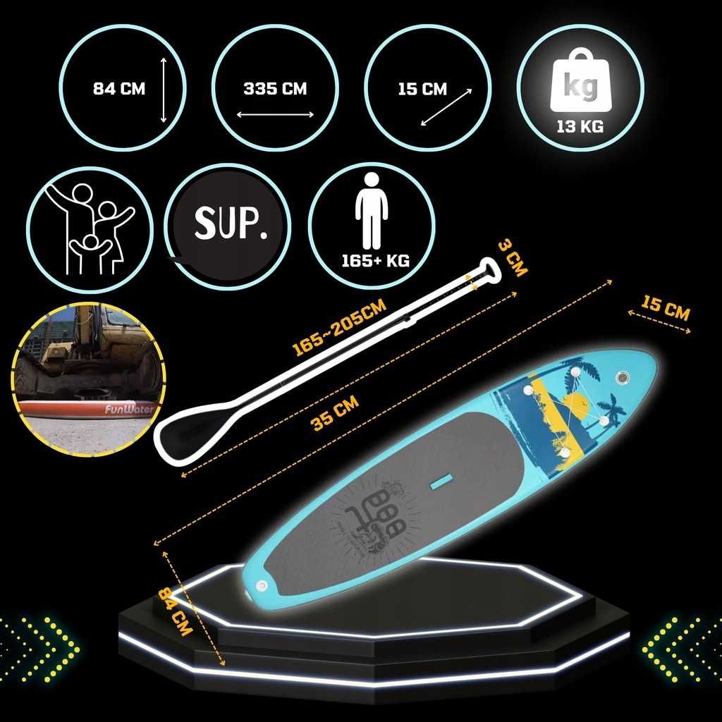 Deska SUP do pływania 335 cm pompowana z wiosłem i akcesoriami