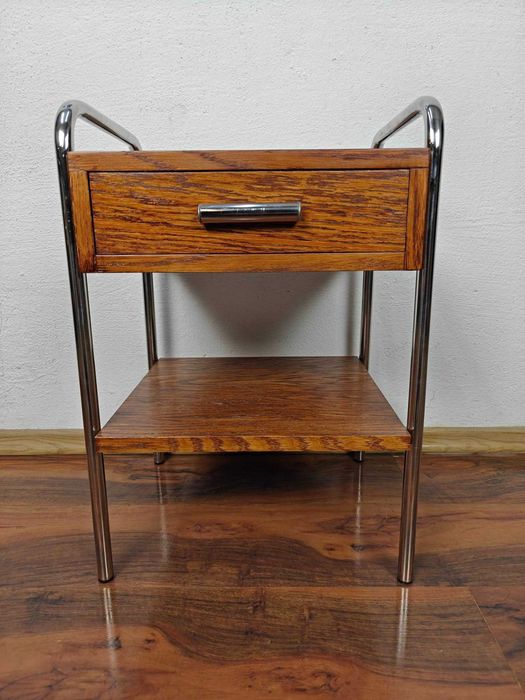 Szafki nocne stolik Chrom Dąb Ciemny Brąz Modernizm Art Deco Bauhaus