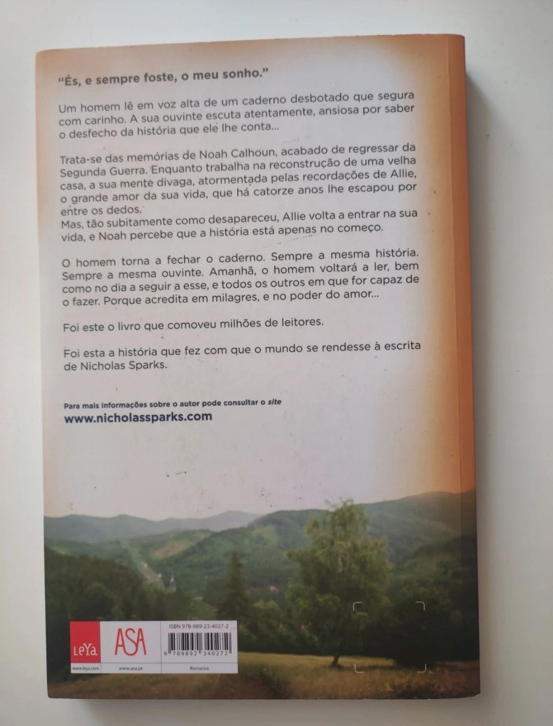 Livro "O Diário da Nossa Paixão" Nicholas Sparks