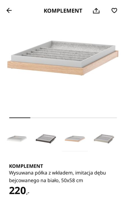 Wysuwana półka z wkladem na bizuterie Komplement do szafy Pax Ikea