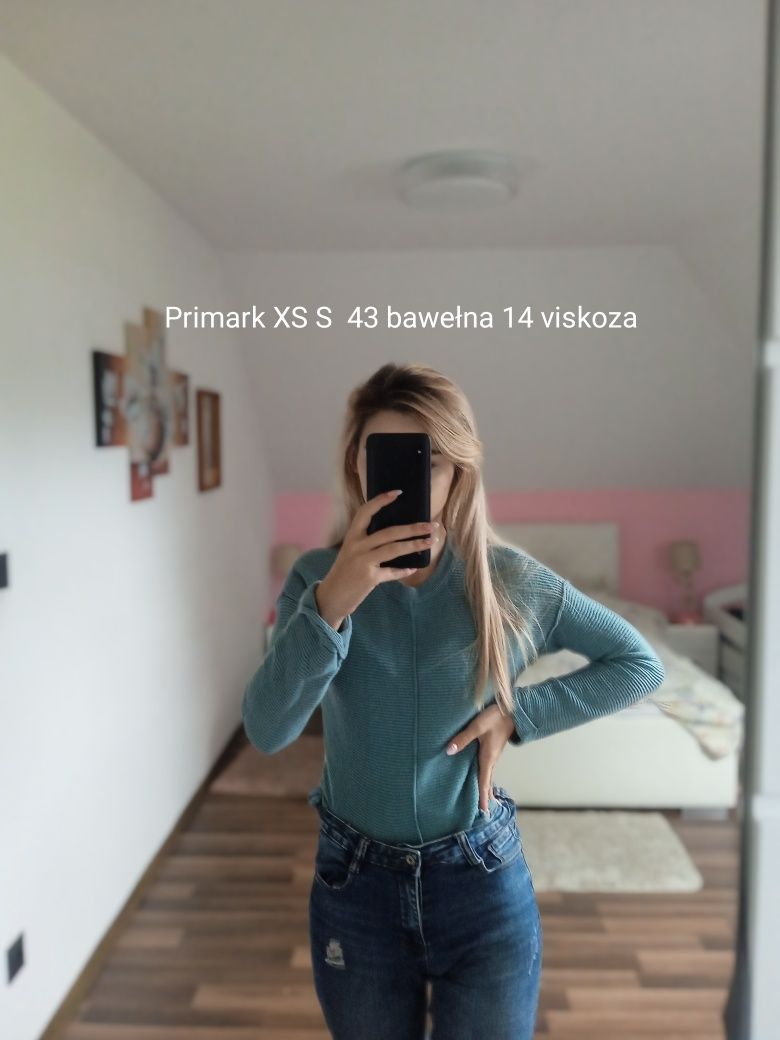 Sweter sweterek ciepły bluza bawełna viskoza XS s Primark niebieski