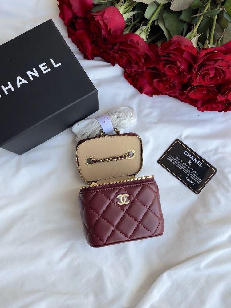 Сумка Chanel Vanity Mini шкіра | бордова | золота фурнітура