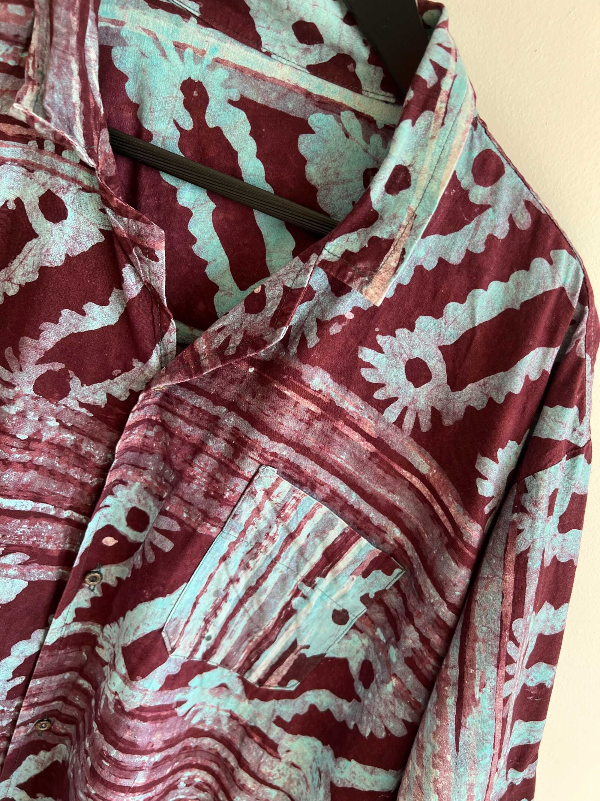 Boho etno koszula męska letnia bawełna woskowana afrykańska wzory XL
