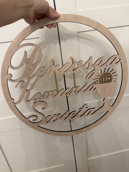 Koło napis ze sklejki Pierwsza Komunia Święta