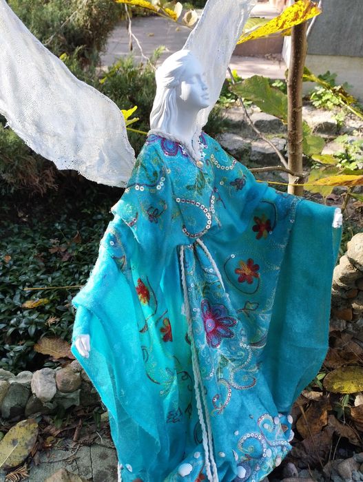 Anioł szmaragdowy,figurka rzemiosło handmade powertex 68cm
